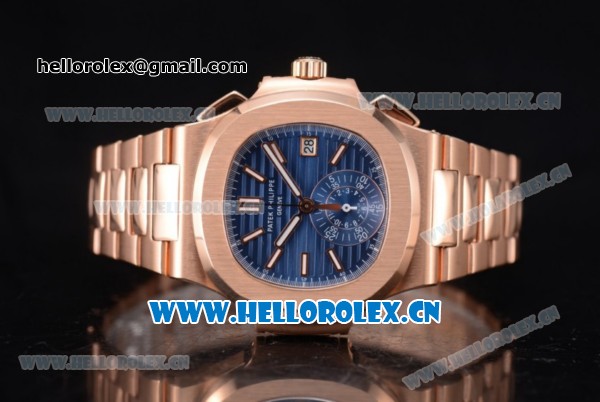 Patek Philippe Nautilus Clone PP 315 Automatic Rose Gold Case/Bracelet with Blue Dial and Stick/Arabic Numeral Markers (BP) - Click Image to Close